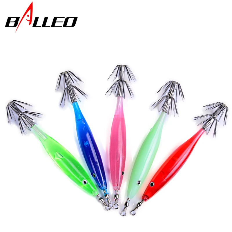 Balleo 10pcs Hard Fishing Lure 7cm/3.5g 5Color Squid High Carbon Steel Hook Octopus Crank Artificial Jigs Cuttlefish Shrimp Bait