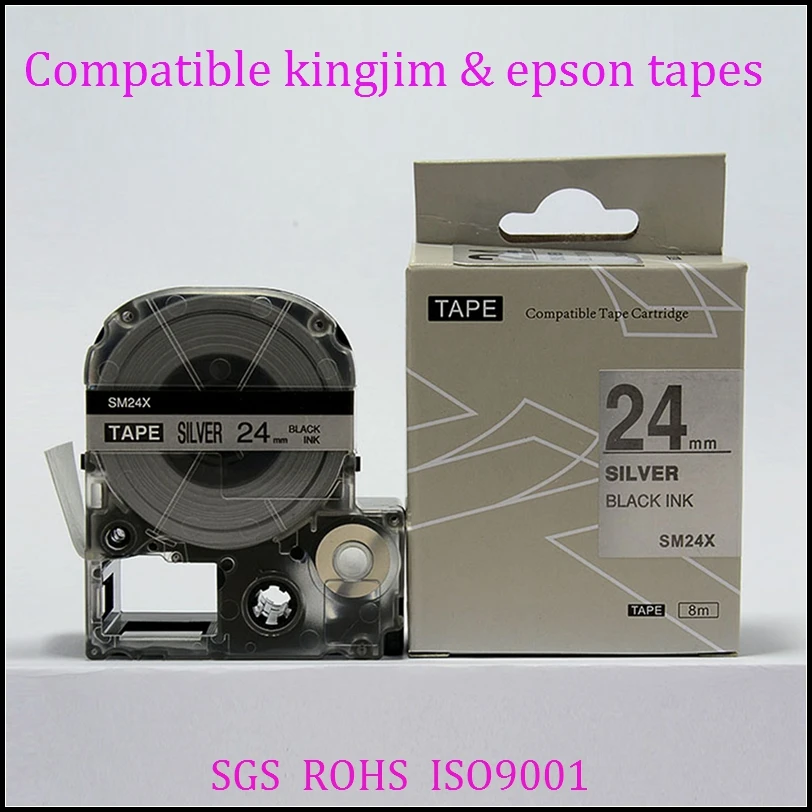 Free shipping 3 pcs/lot compatible KINGJIM/ black on matte silver SM24XC 24mm*8M Label Tape Cartridge