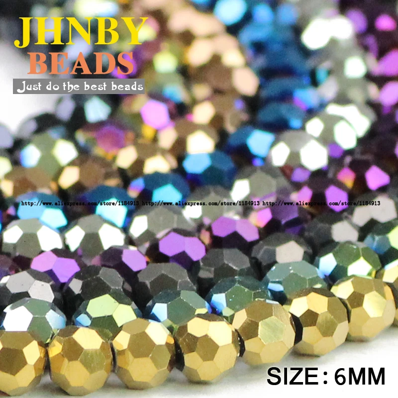 JHNBY Football Faceted shape Austrian crystal 50pcs 6mm plated color Round Loose beads Jewelry bracelet accessories making DIY