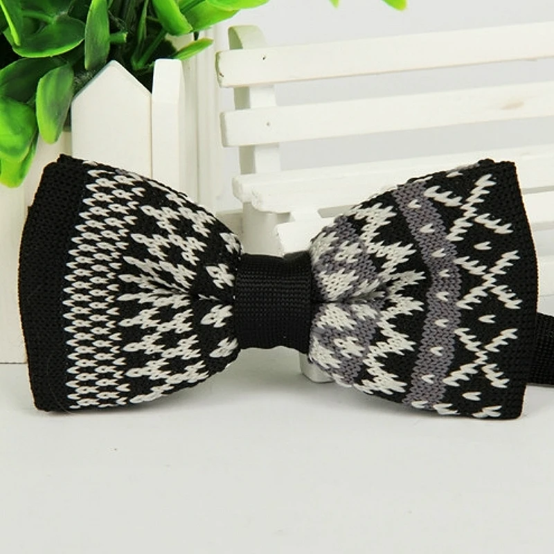 

Men's Black White Pattern Double Layer Pre Tied Bow Tie Classical Bowtie Knit Knitted Groom Wedding Party ZZBW229