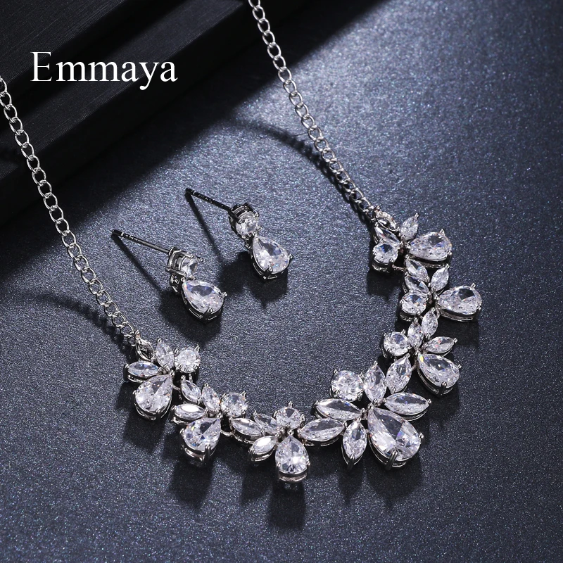 Emmaya Brand Gorgeous Fashion Cubic Zircon Adjustable Crystal Earrings Necklace Set For Women Elegance Bride Jewelry Gift