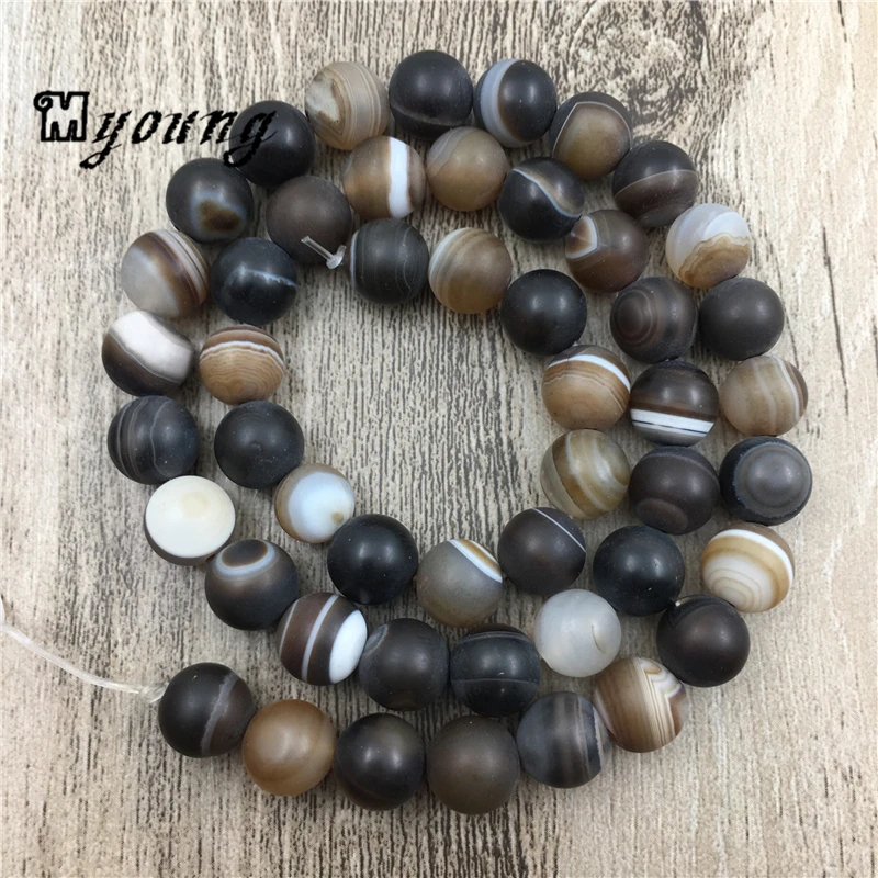 Matte Brown Striped Lace Agates Round Loose Beads  For DIY Jewelry 5Strand/Lot  MY0058