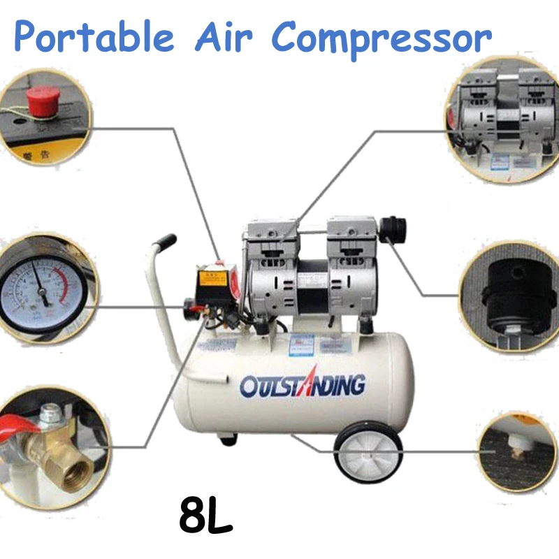 

8L 0.7MPa Air Compressor Portable Single-Cylinder Air Compressor Piston Filling Machine Noisy Less Light Tool