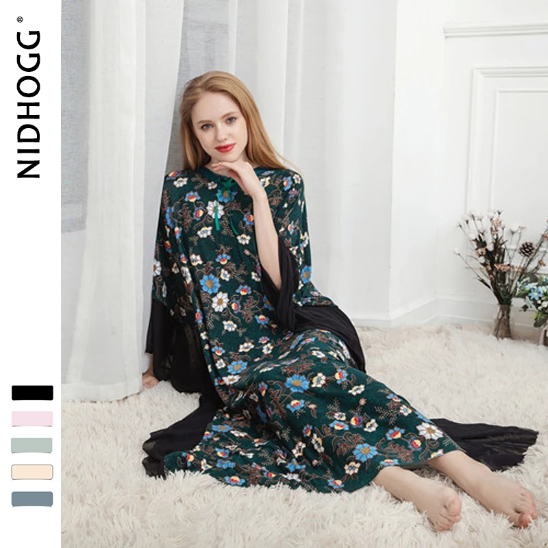 Spring Modal Bat Sleeve Women Sleepwear Europe and America Travel Resort Night Gown Beach Skirt Long Night Wear Sleeping Dress