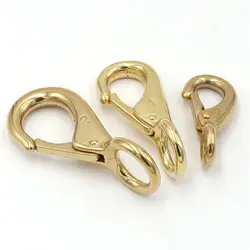 1 x Solid brass snap hook fixed eye trigger clasp for leather craft bag strap belt horse gear marine pet rope leashes clips