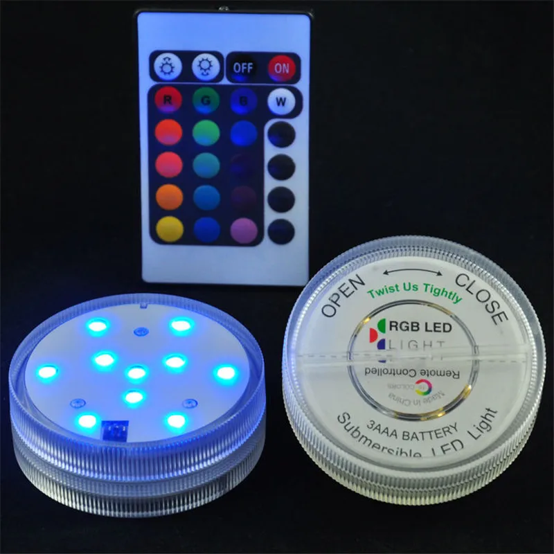 

2.8inch 10LEDs Remote Controlled Submersible LED Light For Swimming Pool, Fountain, Aquarium, Pond, Vase Lighting