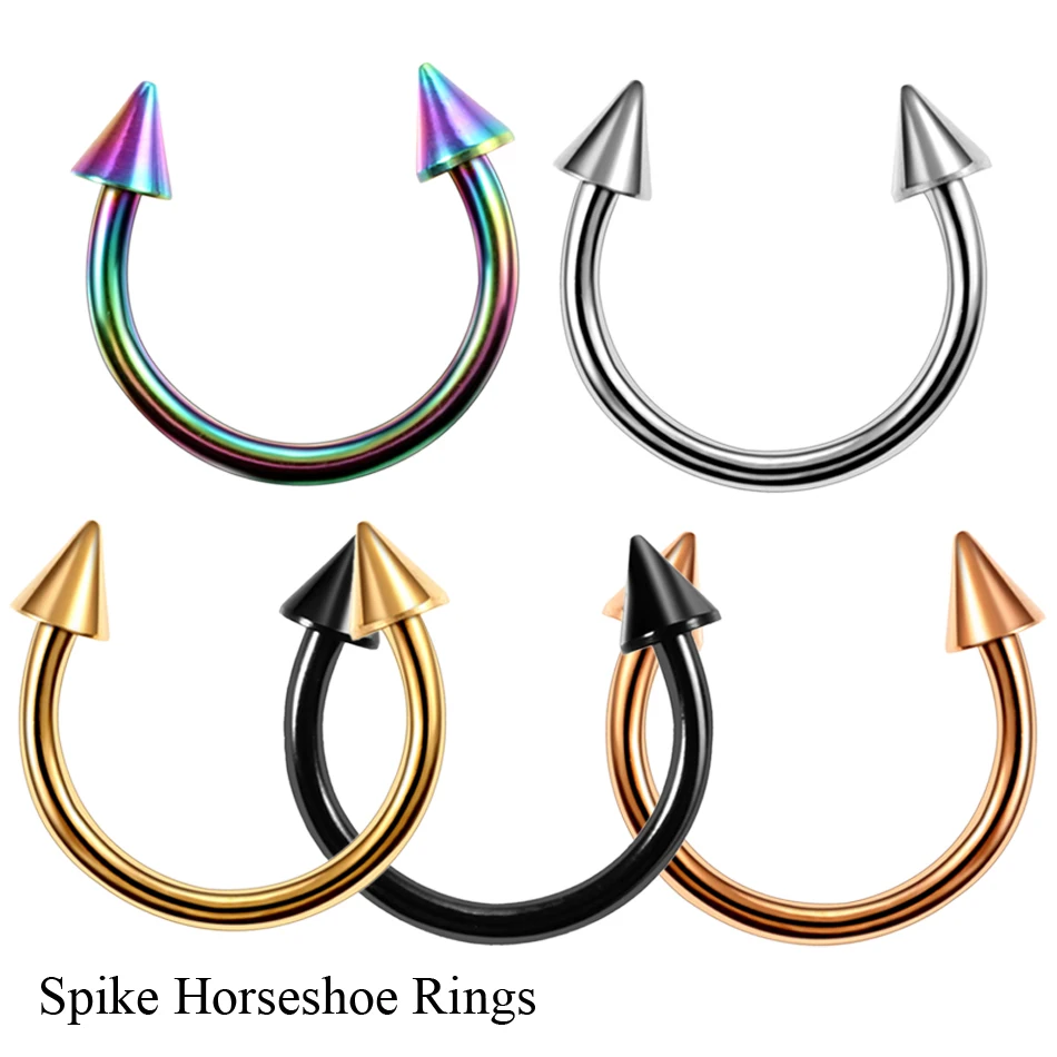 1PC G23 Titanium Colorful Horseshoe Spike&Ball Nose Septum Rings Eyebrow Ear Tragus Rings Piercing Nariz Nose Ring Body Jewelry