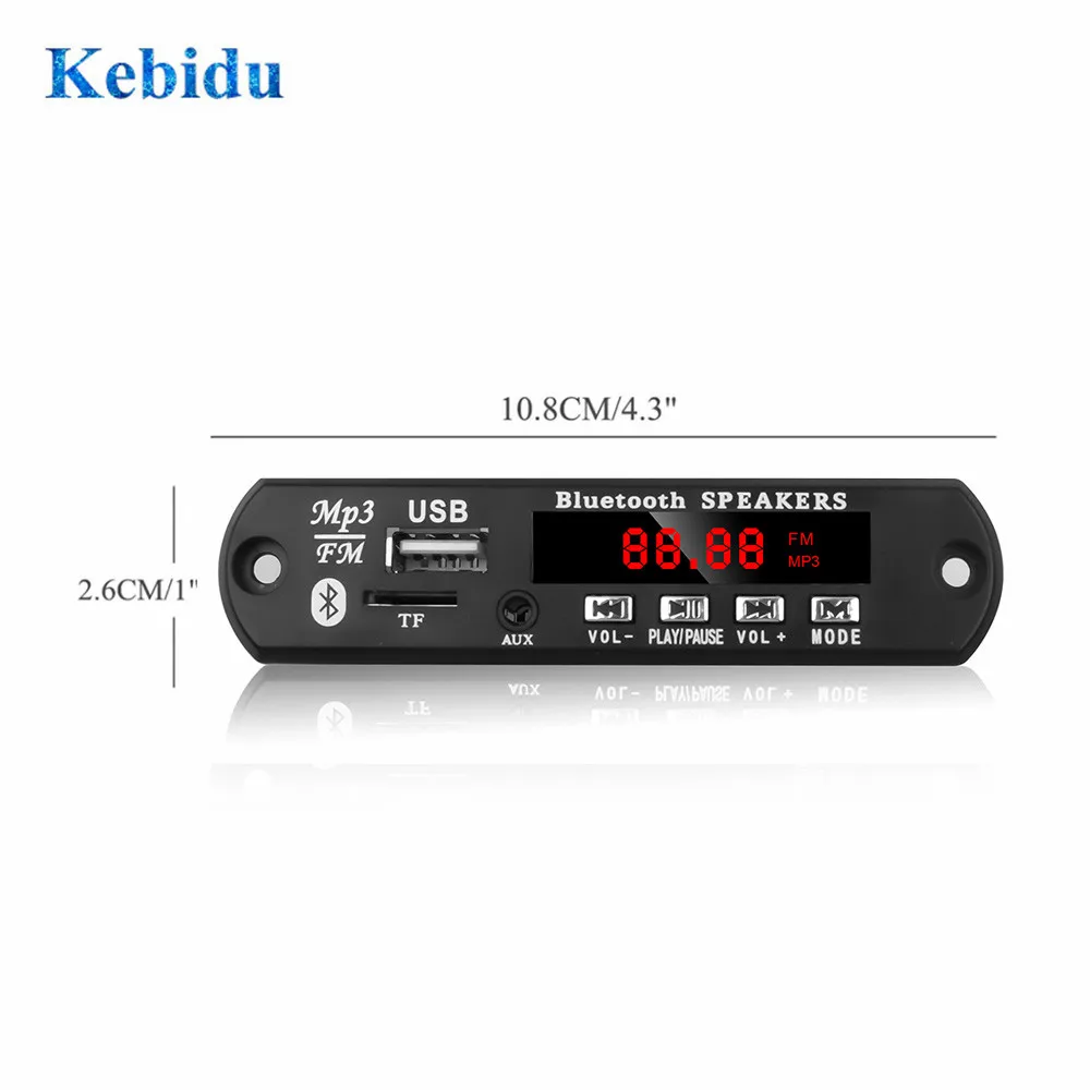 KEBIDU 5V 12V Color Screen MP3 Decoder Board WMA WAV FLAC APE Bluetooth Mp3 Player USB TF FM Radio Module with Call Recording