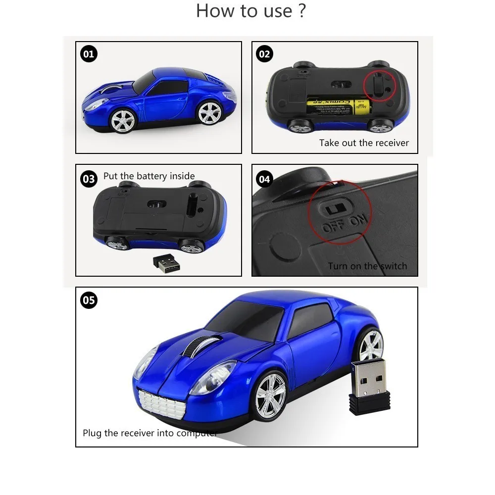 Wireless Computer Mouse Gamer Cool Super Car Shape Mice 1600DPI Optical Gaming Car Mause With USB Receiver For PC Laptop Office