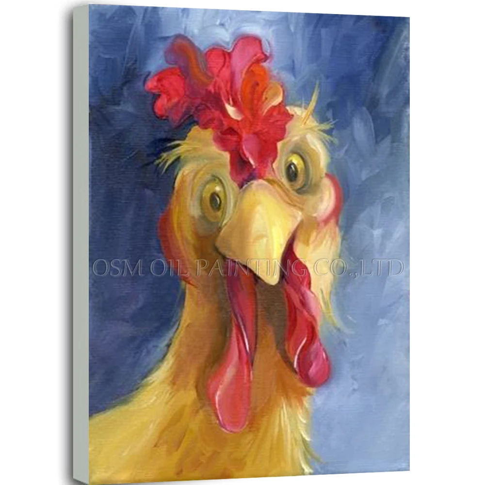 

Artist Handmade Clownish Animal Cock Oil Painting for Wall Art Hand-painted Funny Rooster Portrait Oil Painting for Living Room