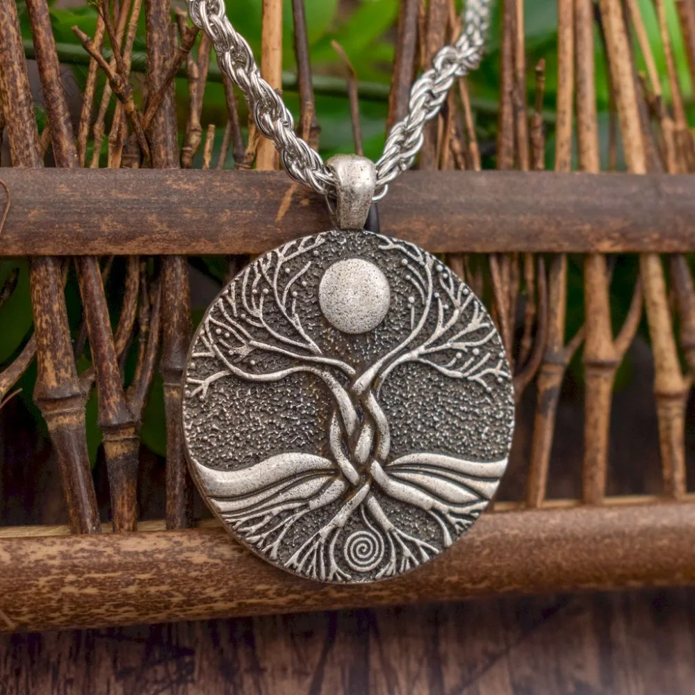 SanLan Norse Yggdrasill Old English Moon Ritual  tree of life necklace Sun and moon jewelry amulet