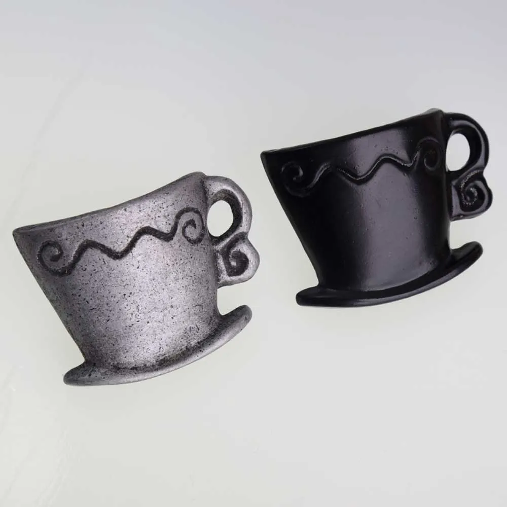 vintage creative coffee cup drawer cabinet knobs pulls retro black dresser door handles knobs antique silver furniture knobs