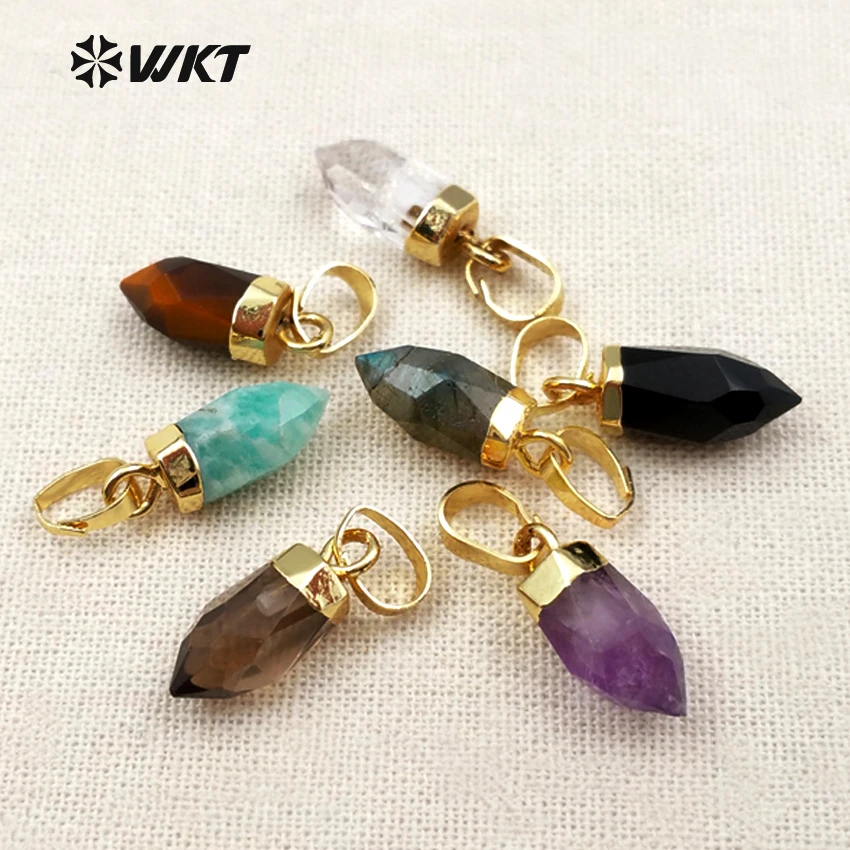 

WT-P1307 Wholesale trendy small size natural stone pendant exquisite bullet shape pendant multi color optional for jewelry