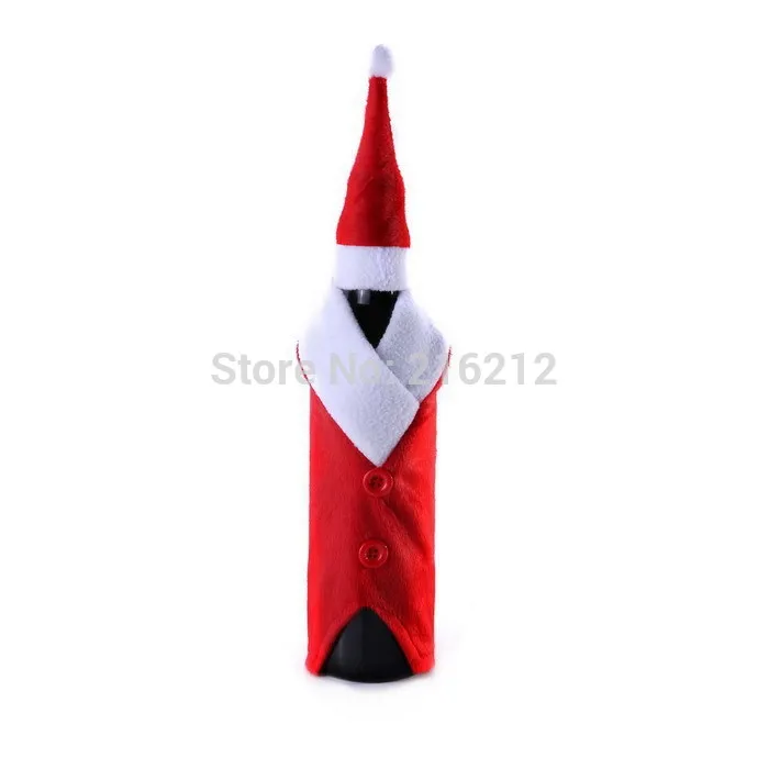 

New Arrive Merry Chirstmas Decoration Wine Bottle Cover Gift Wrap Party Decor Red Santa Clause Dress Cute Hat
