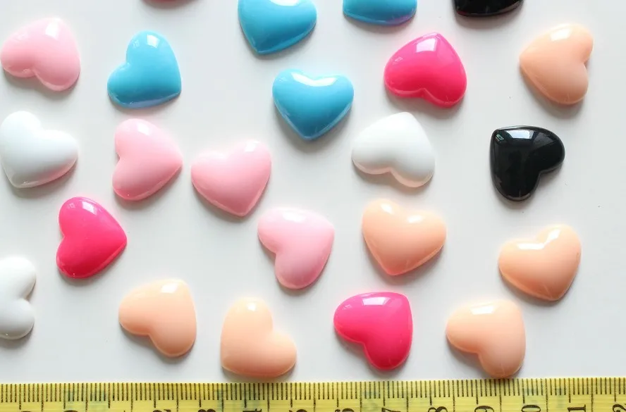 Set of 120 pcs resin shiny polished Heart Cabochons (16mm) decoden Cell phone, hair accessory, embellishment, DIY flat back