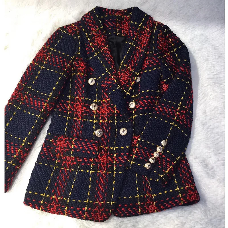 2020 Foreign trade explosion models female jacket line plaid weave tweed wool double-breasted suit jacket