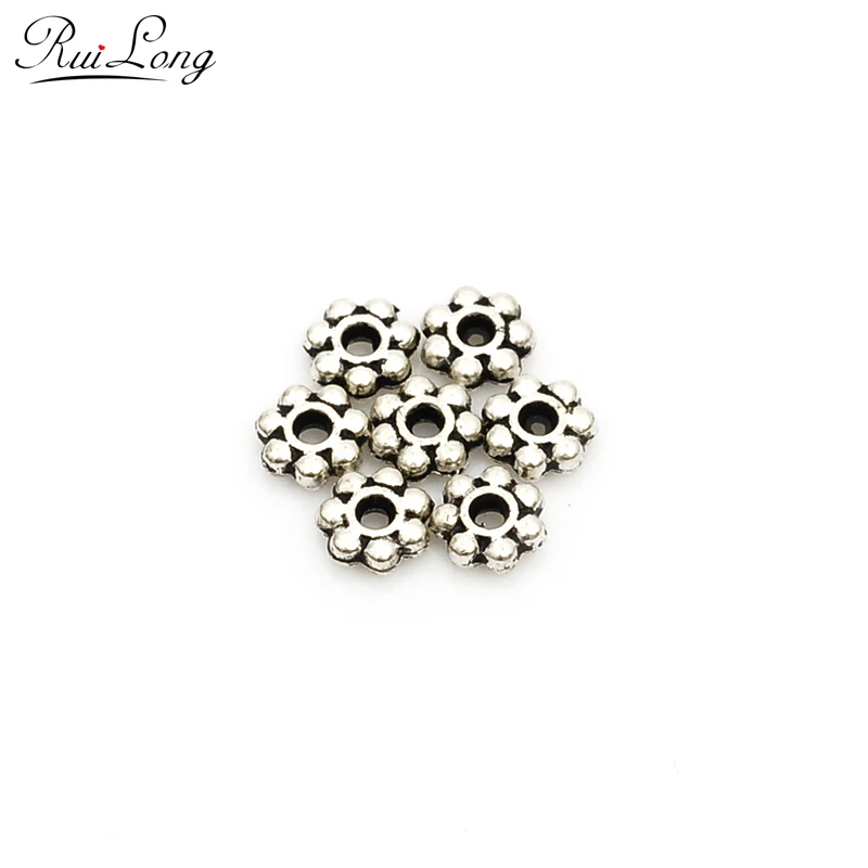 100pcs/lot 4mm Spacers Snowflake Flower Metal Gold-color Tibetan Antique Silver Antique Bronze Spacer Beads for Jewelry Making