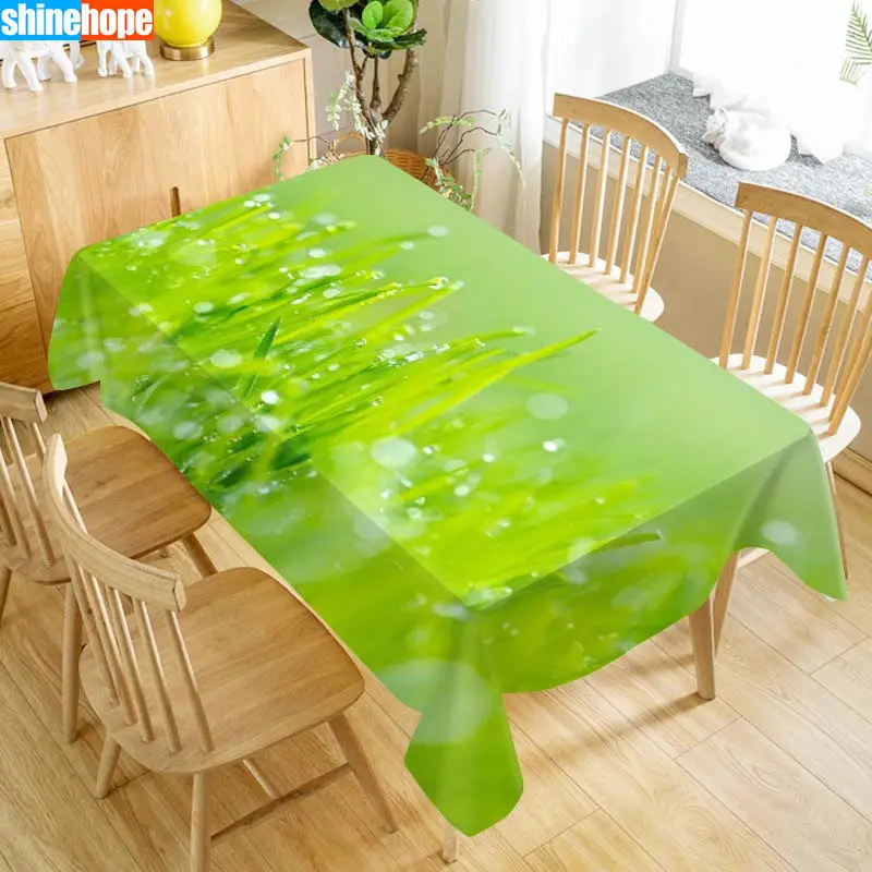 Custom Grass Meadow Dew Table Cloth Oxford Print Waterproof Oilproof Home Rectangular Party Table Cover 100X140cm/140X250cm