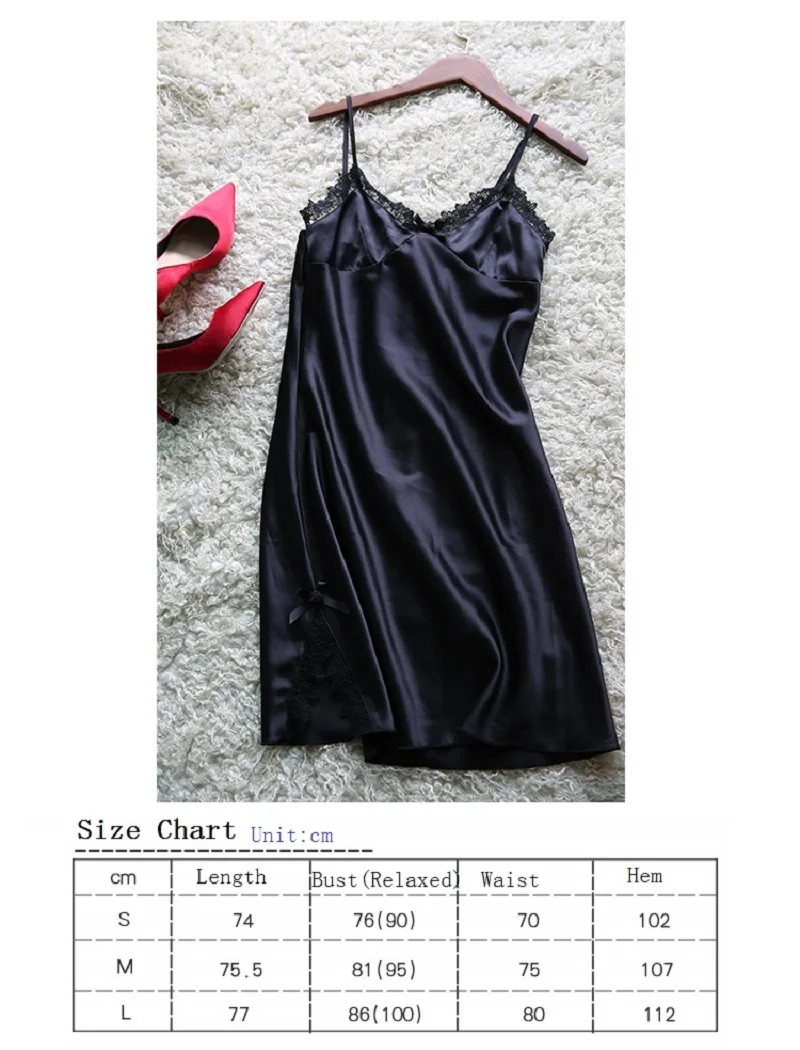 

Sexy Satin Nightgown Sling Straped Sheer Color Lace Embroidery Dressing Women Silk Home clothing Erotic Lingerie Skirt Underwear