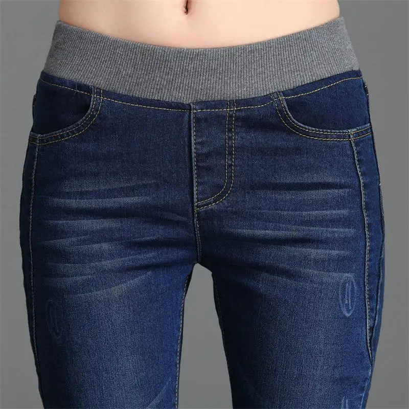 

New Women's Jeans Female high waist Casual Elastic Waist Stretch Jeans Plus Size Slim Denim Long Pencil Pants Lady Trousers