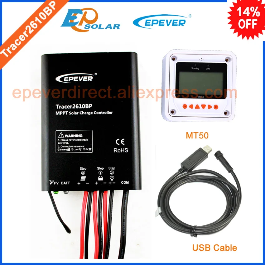 

Контроллер слежения за солнечной батареей MPPT EPEVER EPsolar Tracer2610BP, 10 А, USB-кабель для ПК и пульт дистанционного управления MT50