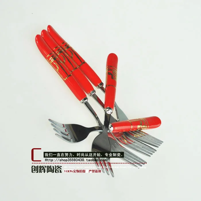 

0 Quality ceramic stainless steel chopsticks fork spoon red fork