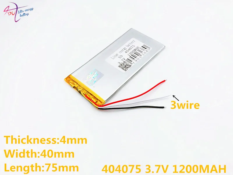 بطارية ليثيوم بوليمر قابلة لإعادة الشحن ، 3 خطوط ، 3.7 فولت ، 1200 مللي أمبير ، 384075 ، 404075 ، لـ Mp3 ، MP4 ، MP5 ، GPS ، bluetooth