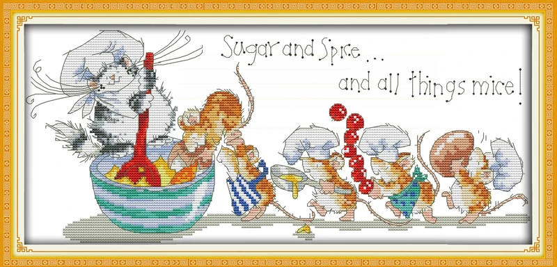 Mice saucing food cross stitch kit cartoon 14ct 11ct count print canvas stitching embroidery DIY handmade needlework