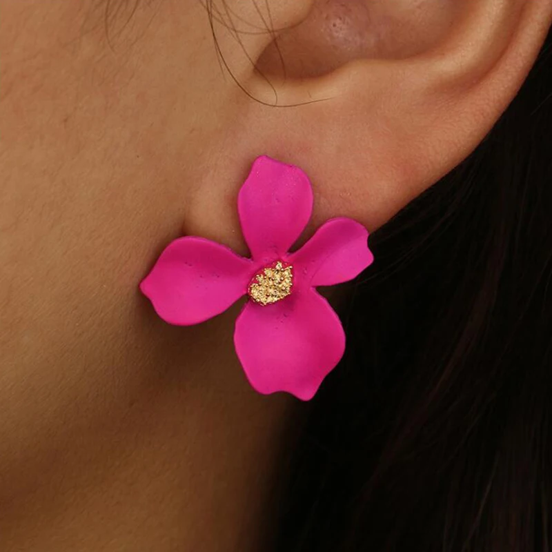 Sweet Flower Earrings For Women Fresh Four-petal Stereo Flower Stud Earrings Fashion Temperament 5 Colors Flower Earring