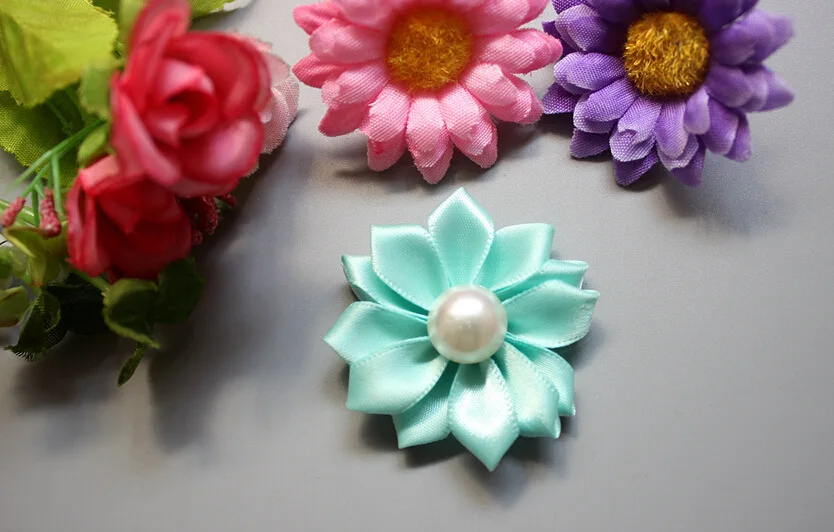 120pc/30 colors With Pearl Center Mini Satin Flowers Satin Rosettes Headband,Ribbon Multilayer Flowers 1.5\