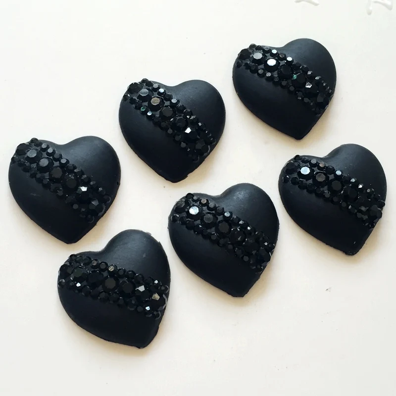 20pcs  20mm DIY black heart-shaped resin rhinestones wedding accessories scrapbook gift resin drill-A238