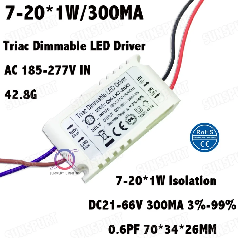 3 Pcs Isolation 20W AC185-277V Dimmable LED Driver 7-20x1W 300mA 3%-99% DC21-66V ConstantCurrent  For Ceiling Lamp Free Shipping