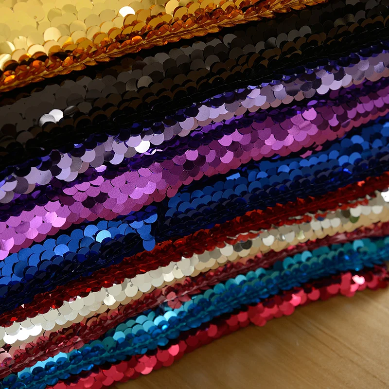 

Encrypted 9mm Sequin Fabric ,Mermaid Gold Fish Scales Hanging Beads Sparkle Sequins Evening Dress Fabric