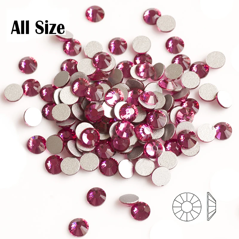 YanRuo 2000NoHF All Sizes Glass Fuchsia Strass Rhinestones Glue On Glass Beads Crystal Flatback Crafts DIY Nail Art Decorations