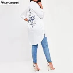 Chemisiers à manches longues brodés floraux pour femmes, vêtements décontractés pour femmes, grande taille, blanc uni, dame, Y-7XL, 6XL, 5XL, 4XL, 3XL, 2XL