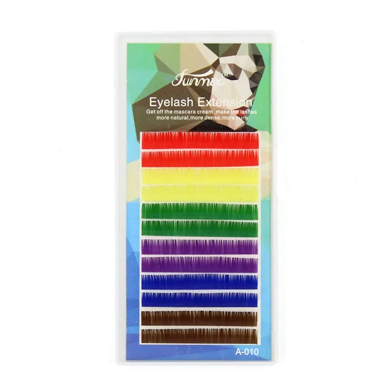 12Rows C/D Curl Rainbow Color Eyelash Extension 0.1mm Thickness Colorful Individual Lashes Makeup