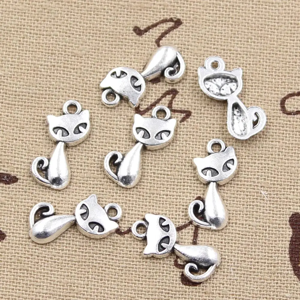 50pcs Charms Cat Fox 17x9mm Antique Making Pendant fit,Vintage Tibetan Bronze Silver color,DIY Bracelet Necklace