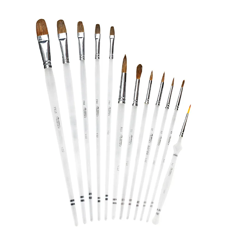 12 Pcs/Set Weasel Hair Long Organic rod Artist Paint Brush Acrylic Oil Painting Watercolor Supplies Professional Art Supplies