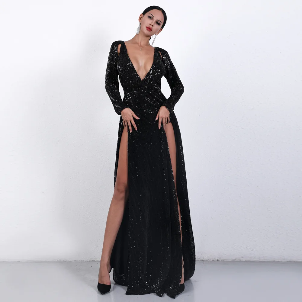 Robe De soirée à la mode, manches longues, robes De bal pour femmes, robes d'occasion, 2019