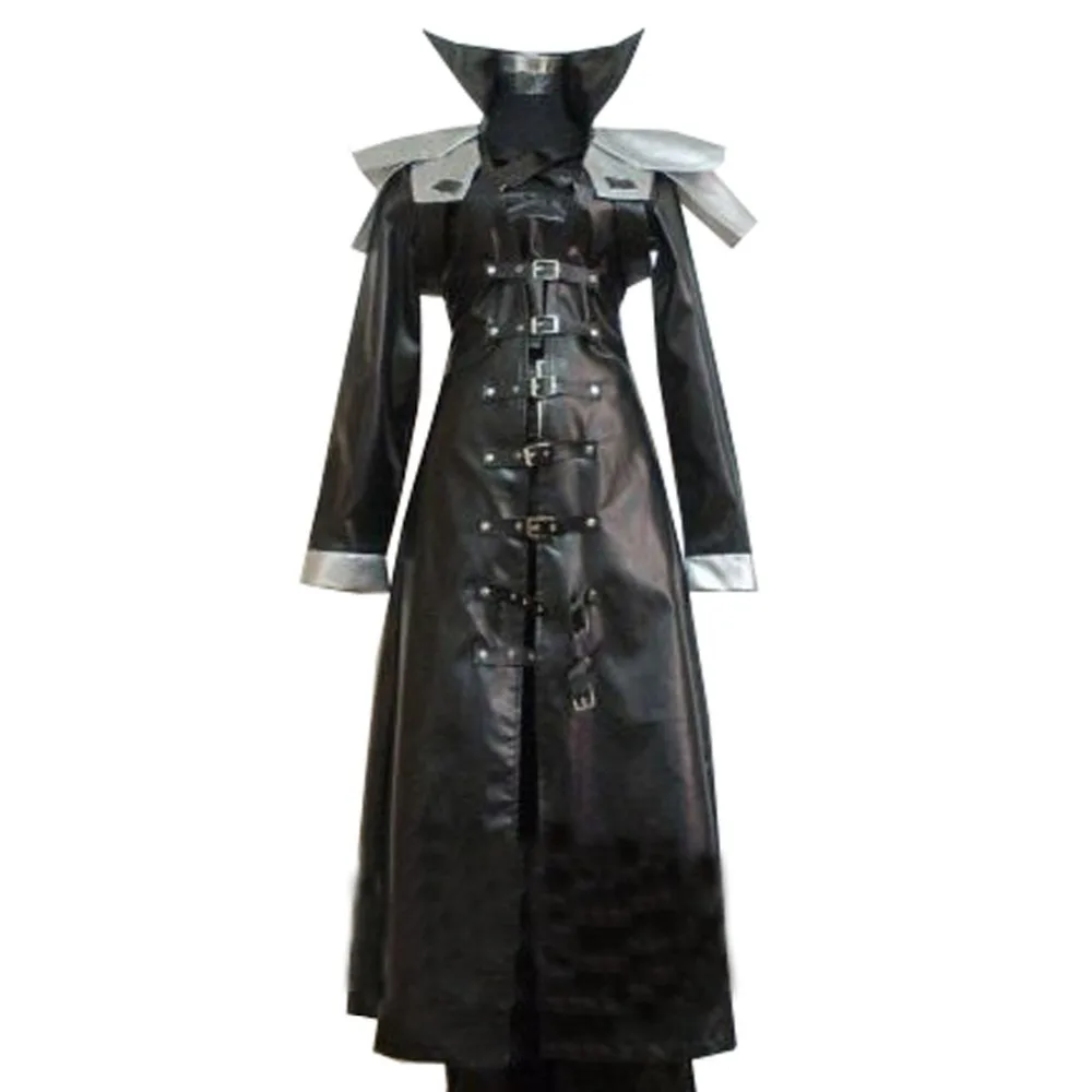 

2018 Final Fantasy VII FF7 Sephiroth Cosplay Costume PU Leather Outfit + Pauldrons Halloween Adult Costumes for Women Custom Any