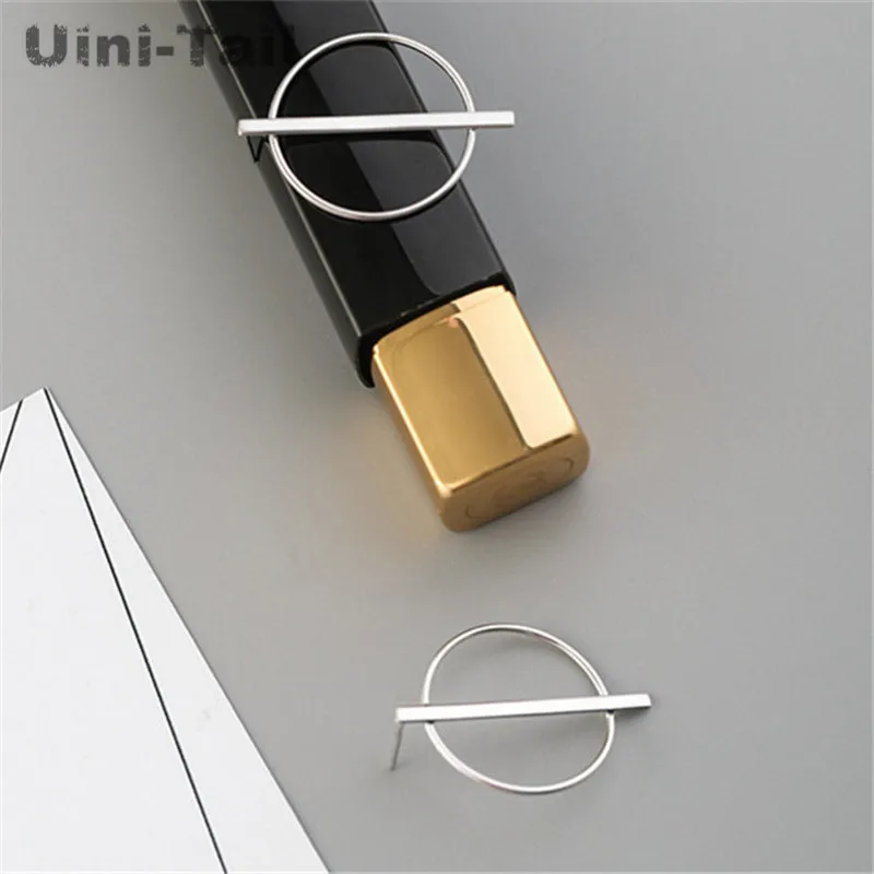 Uini-Tail hot new 925 Tibetan silver circle vertical rod earrings female models Korean fashion tide flow high quality jewelry