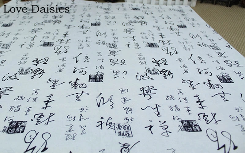 Cotton/Linen Textile WHITE CAMEL DARK BLUE Chinese Character Cursive script Fabric for Tablecloth Curtain Apparel Handwork Craft