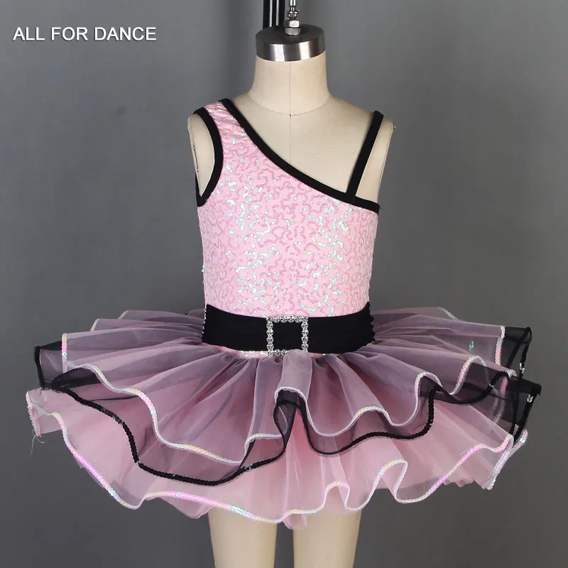 

19811 Pink sequin Bodice with black band Ballet Kid, kids ballet costumes dance tutu Performance dancewear tutu