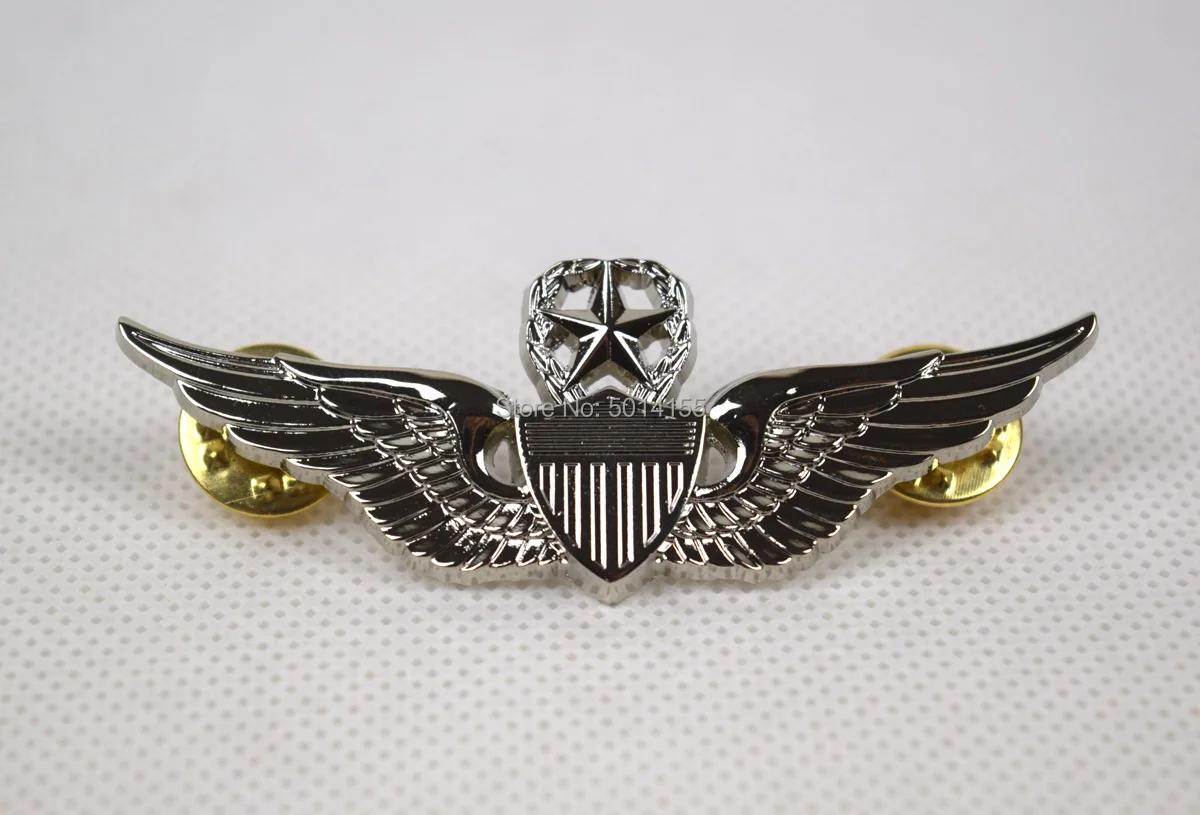 

US Army Military Command Pilot Metal Wings Metal Badge Pin Silver