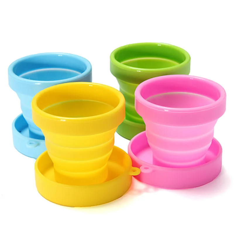 4Pcs/Lot Portable Collapsible Folding Candy Color Silicone Water Bottle Travel Outdoor Hiking Sports Camping Telescopic Cup