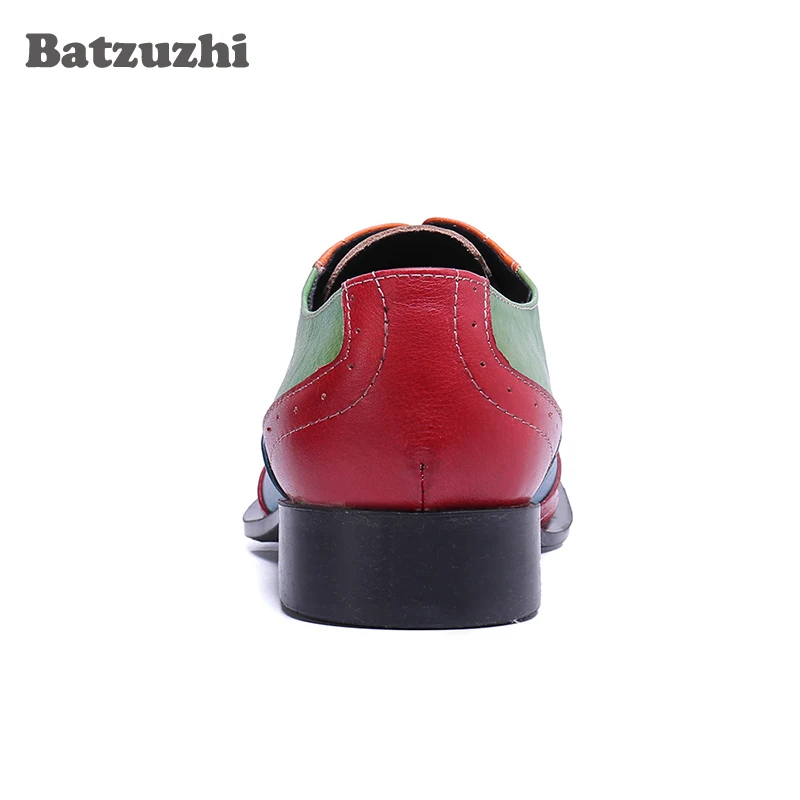 Batzuzhi Italian Type Men Shoes  Gold Iron Toe Formal Men Dress Shoes Genuine Leather Business Shoes Lace-up Zapatos Hombre, 46