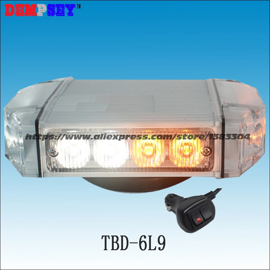 

Free shipping!TBD-6L9 High quality amber&white LED mini lightbar,emergency light,Car Flashing warning light,cigar light switch