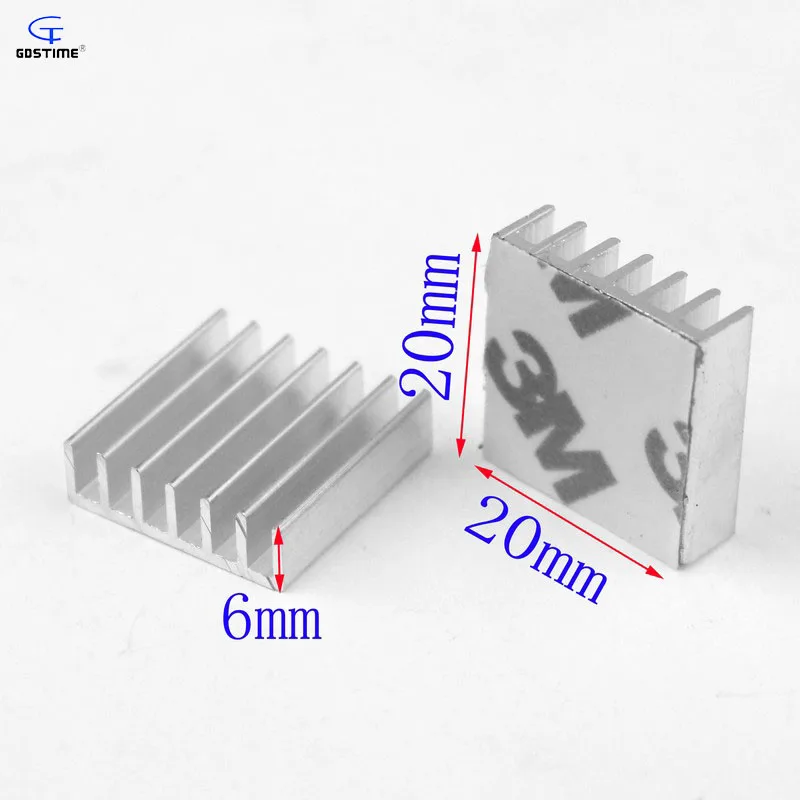 

Gdstime 200pcs 20x20x6mm Aluminium Heat Sink 20mm x 6mm IC LED Cooling Cooler Extruded Heatsink Radiator with 3M Tape wholesale