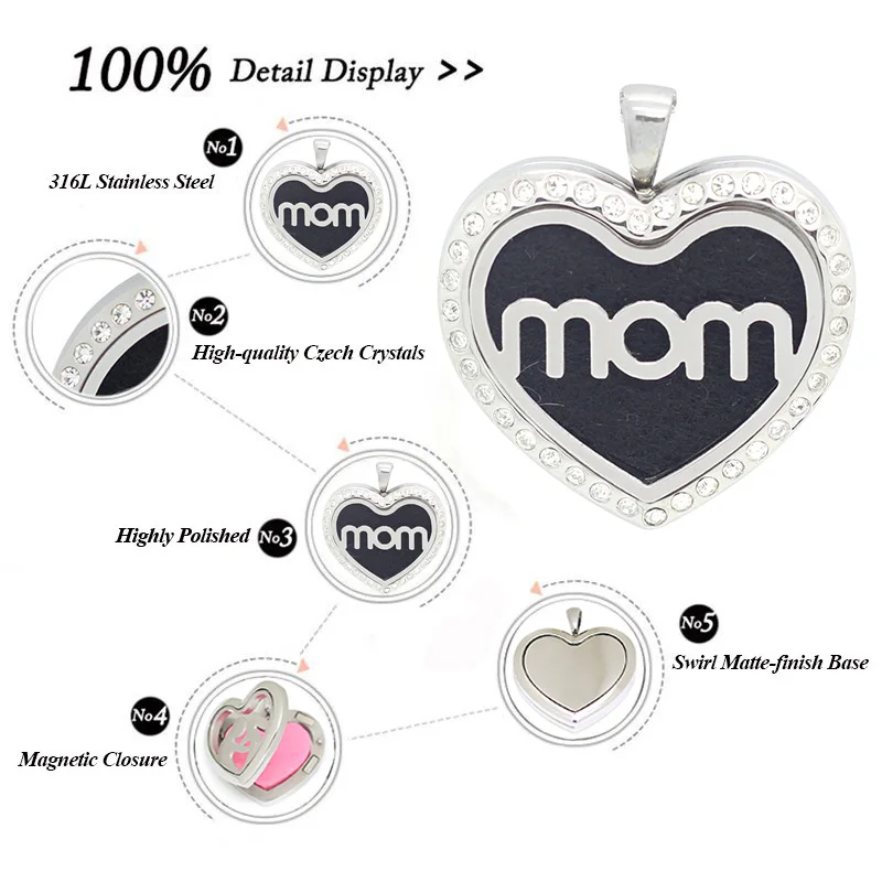 With Chain as Gift! New Arrival  316LStainless Steel Heart Shape Essential Oil Diffuser Perfume Locket Pendant