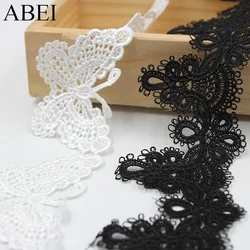 2yards/lot Balck White Embroidery Fabric Lace Trims Flower Butterfly Polyester Ribbon Wedding Party Dress Decors Sew Accessories